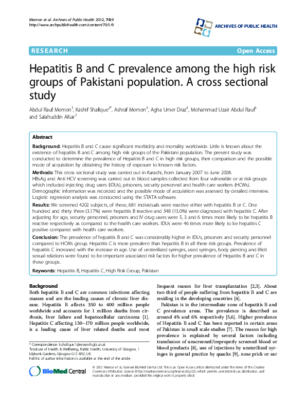(PDF) Hepatitis B and C prevalence among the high risk groups of ...