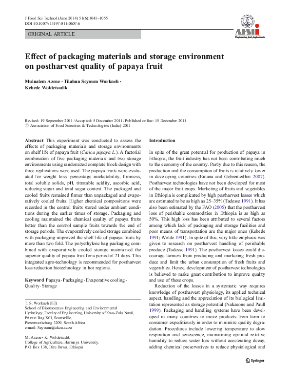(PDF) Effect of packaging materials and storage environment on