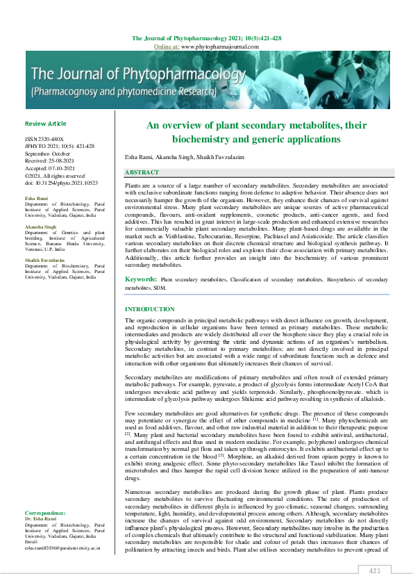 (PDF) An overview of plant secondary metabolites, their biochemistry ...