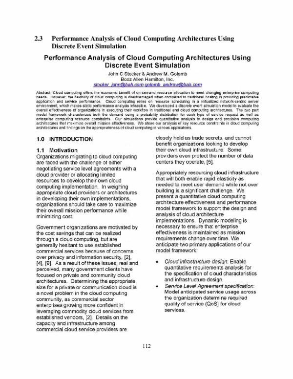 (PDF) Performance Analysis of Cloud Computing Architectures Using ...