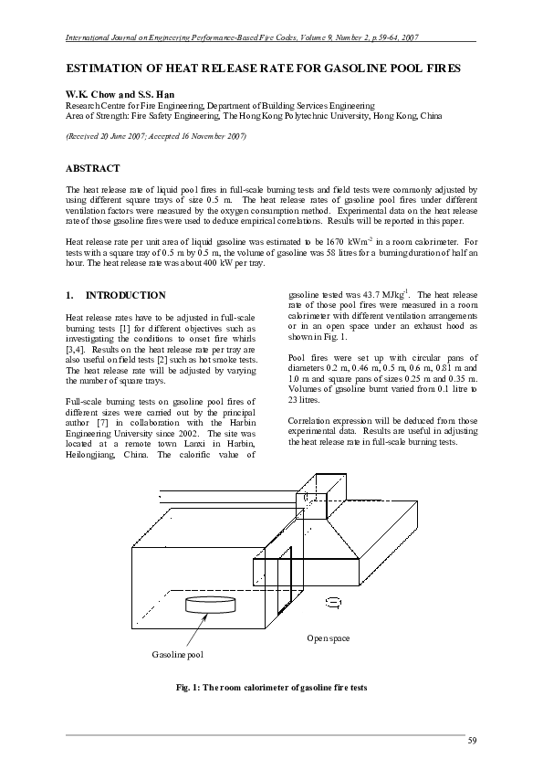 (PDF) Estimation of heat release rate for gasoline pool fires