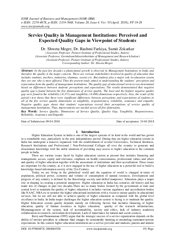 (PDF) Service Quality in Management Institutions : Perceived and ...