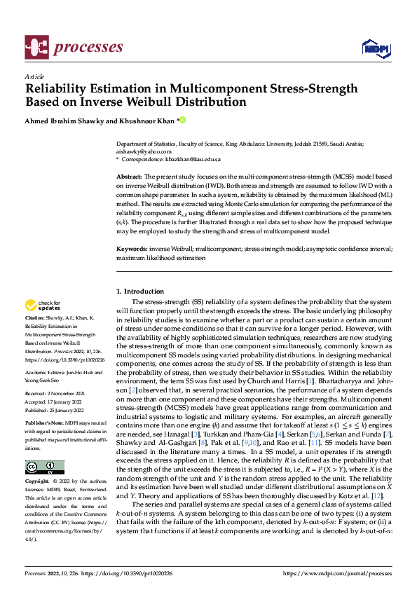 (PDF) Reliability Estimation in Multicomponent Stress-Strength Based on ...