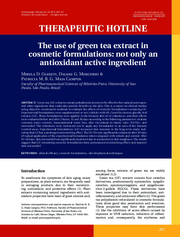 (PDF) The use of green tea extract in cosmetic formulations not only