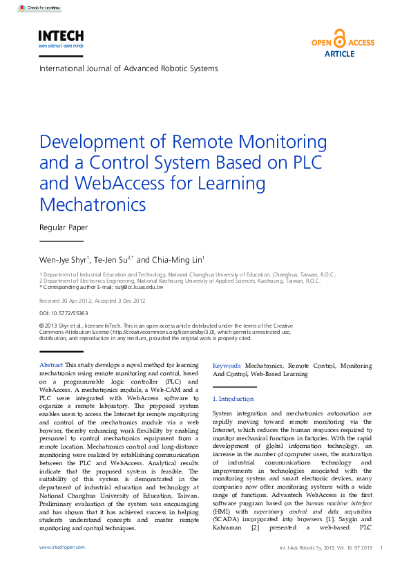 (PDF) Development of Remote Monitoring and a Control System Based on ...