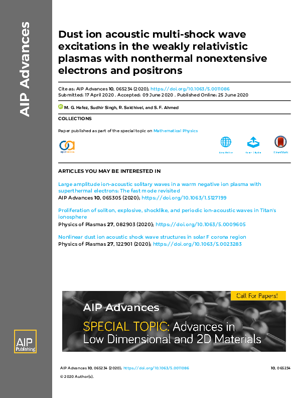 (PDF) Dust ion acoustic multi-shock wave excitations in the weakly ...