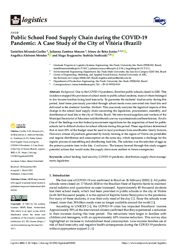 (PDF) Public School Food Supply Chain during the COVID-19 Pandemic: A ...