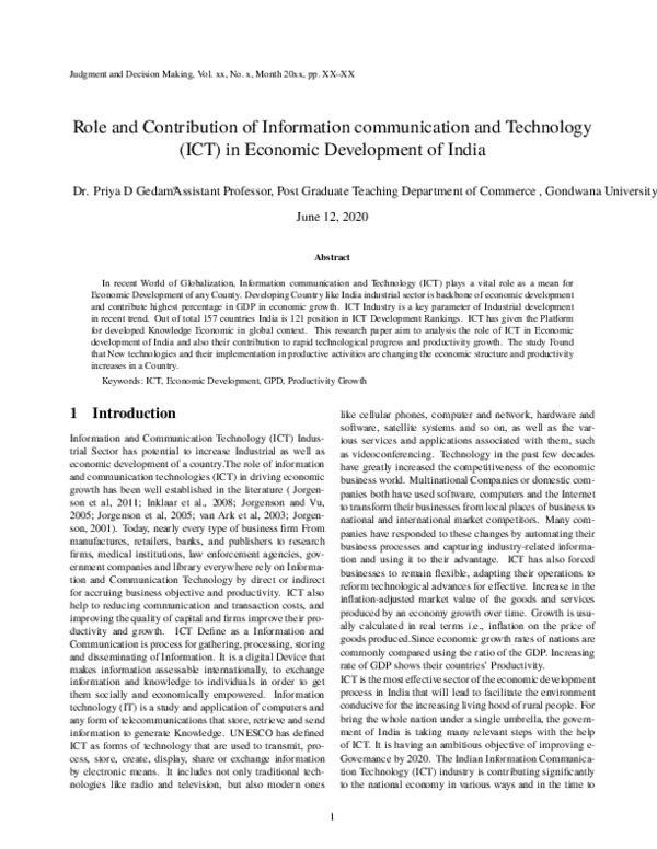(PDF) Role and Contribution of Information communication and Technology ...