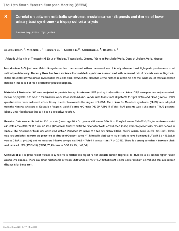 (PDF) Correlation between metabolic syndrome, prostate cancer diagnosis ...