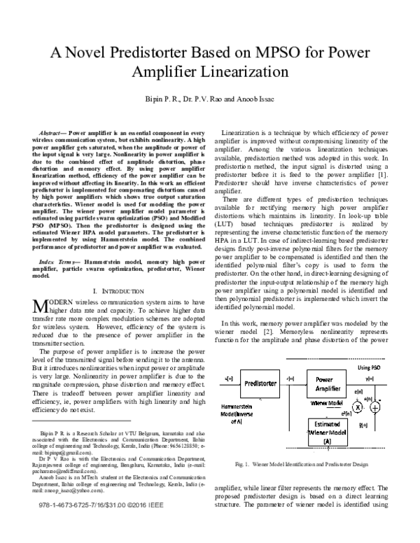 (PDF) A novel predistorter based on MPSO for power amplifier linearization