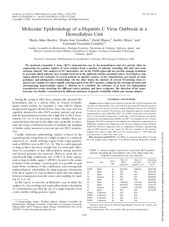 (PDF) Molecular epidemiology of a hepatitis C virus outbreak in a ...