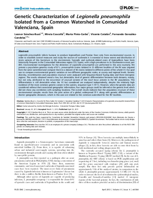 (PDF) Genetic Characterization of Legionella pneumophila Isolated from ...