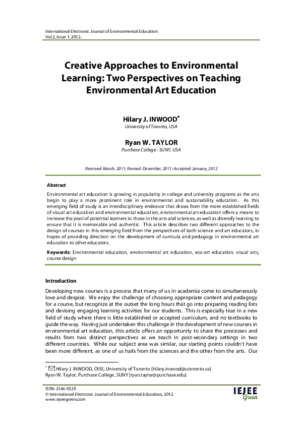 Curated visual reference: Visual Reference: Pdf Creative Approaches To Environmental Learning Two Perspectives