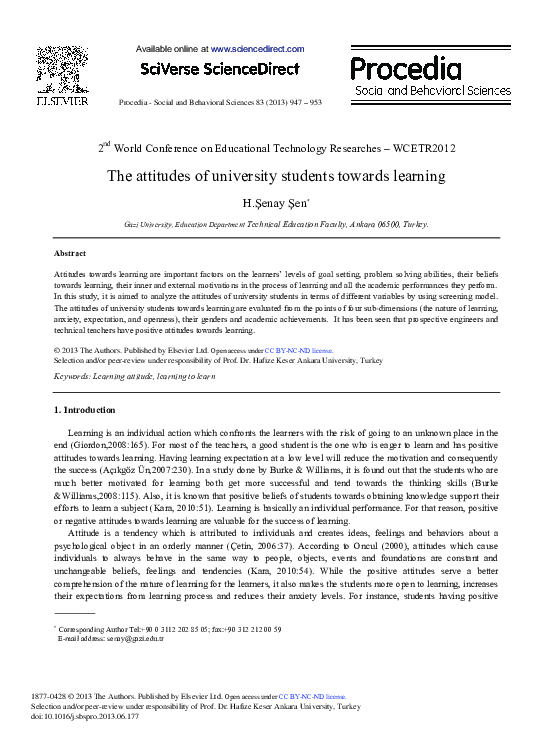 (PDF) The attitudes of university students towards learning