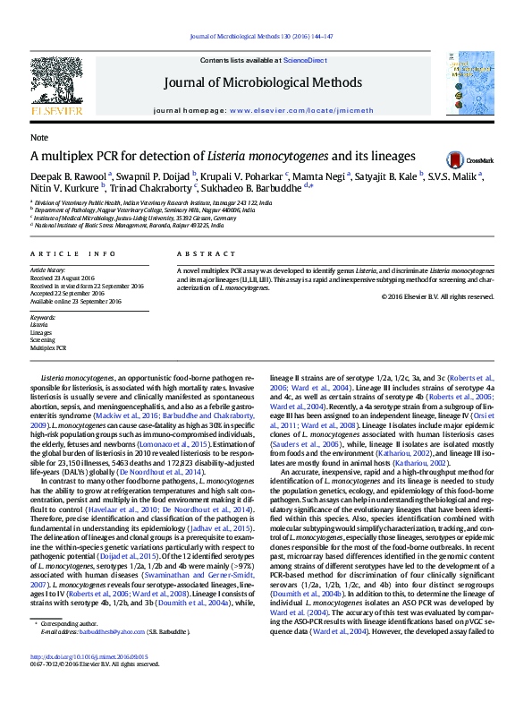 (PDF) A multiplex PCR for detection of Listeria monocytogenes and its ...