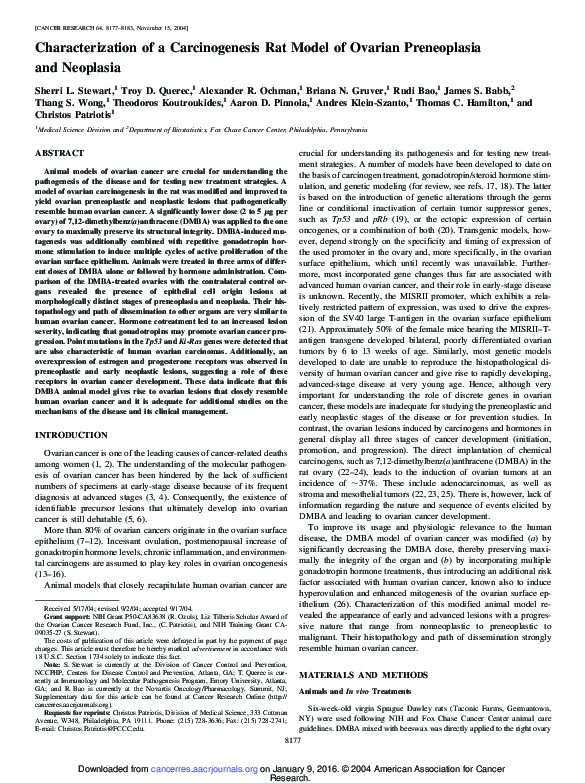 (PDF) Characterization of a Carcinogenesis Rat Model of Ovarian ...