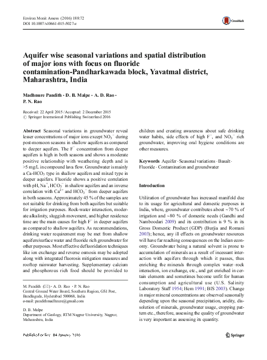 (PDF) Aquifer wise seasonal variations and spatial distribution of ...