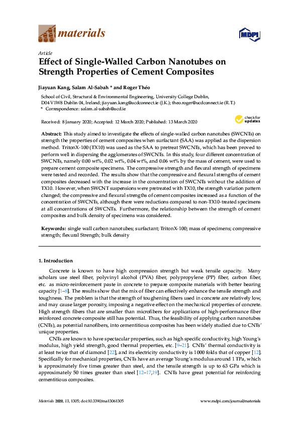 (PDF) Effect of Single-Walled Carbon Nanotubes on Strength Properties ...