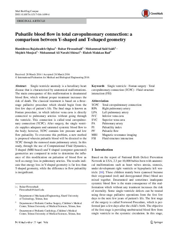 (PDF) Pulsatile blood flow in total cavopulmonary connection: a ...