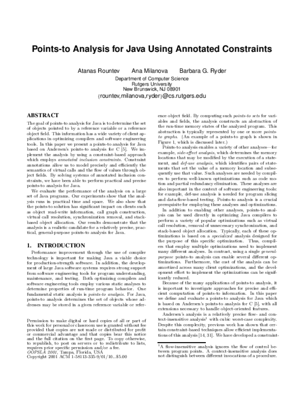 (PDF) Points-to analysis for Java using annotated constraints