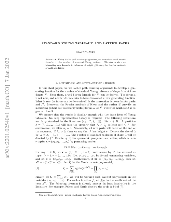 (PDF) Standard Young tableaux and lattice paths Shaun V Ault