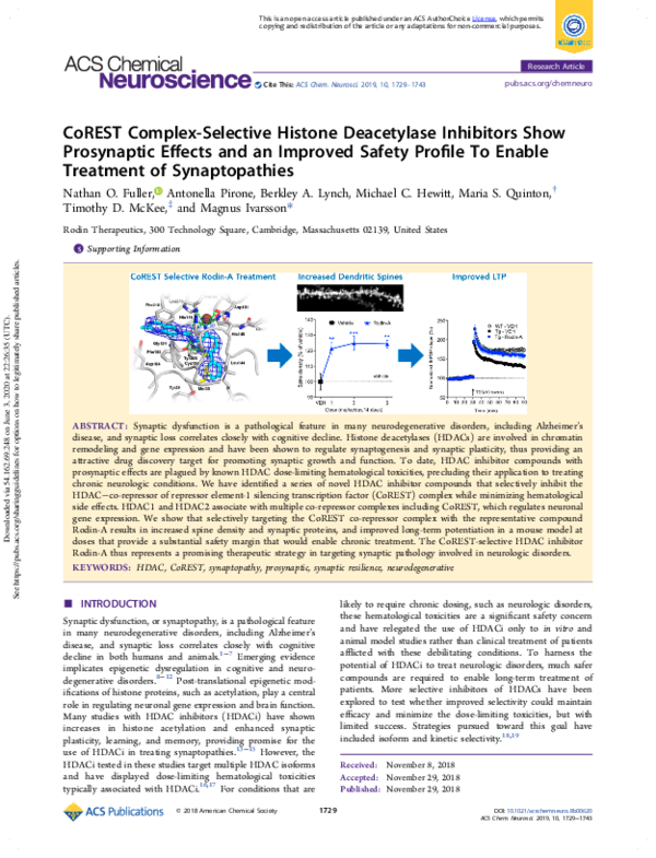 (PDF) CoREST Complex-Selective Histone Deacetylase Inhibitors Show ...