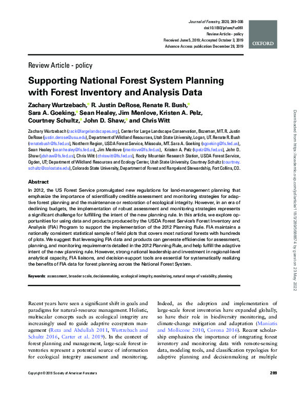 (PDF) Supporting National Forest System Planning with Forest Inventory ...
