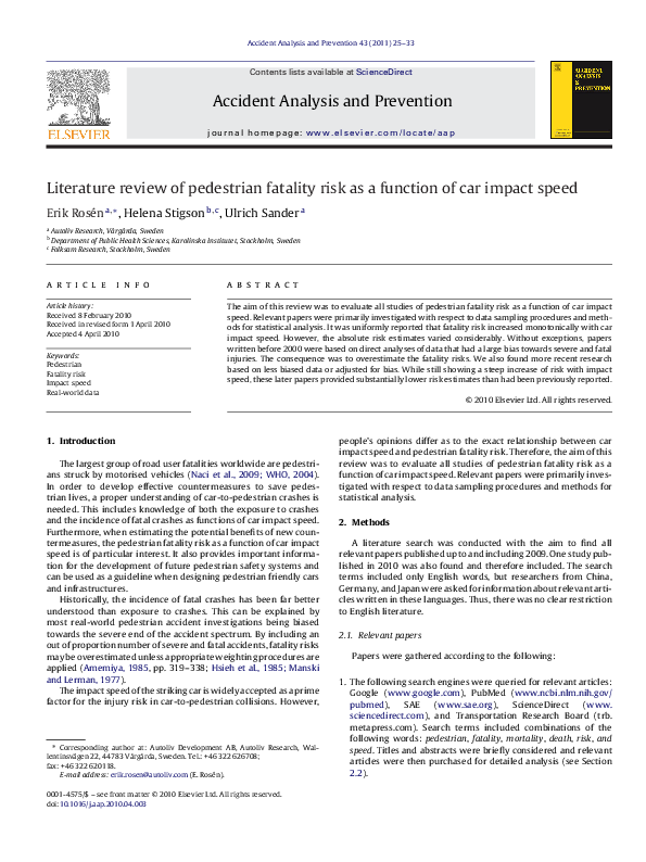 (PDF) Literature review of pedestrian fatality risk as a function of ...