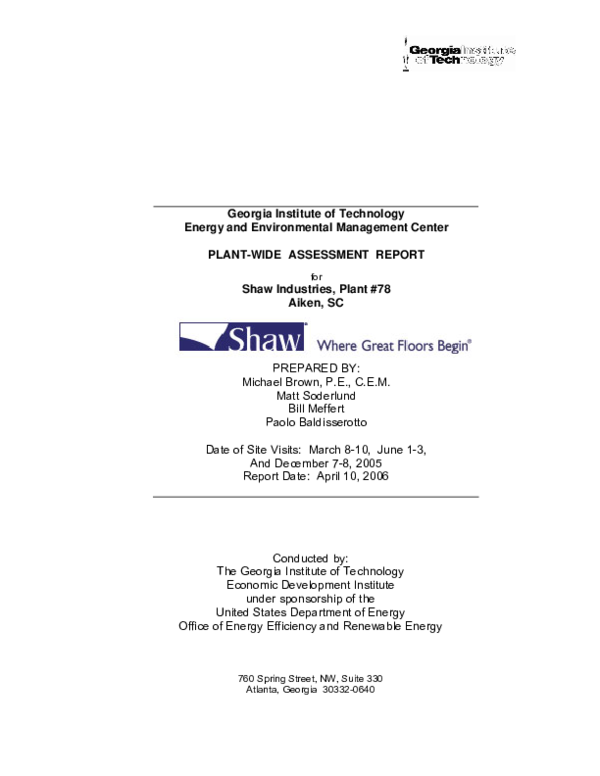 (PDF) PlantWide Assessment Report for Shaw Industries, Plant 78