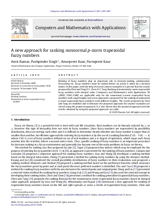 (PDF) A new approach for ranking nonnormal -norm trapezoidal fuzzy numbers