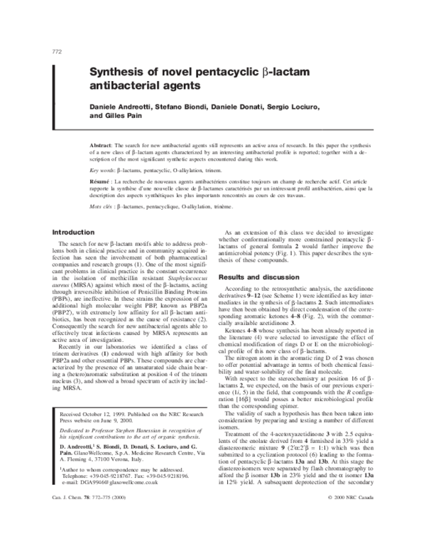 (PDF) Synthesis of novel pentacyclic β-lactam antibacterial agents