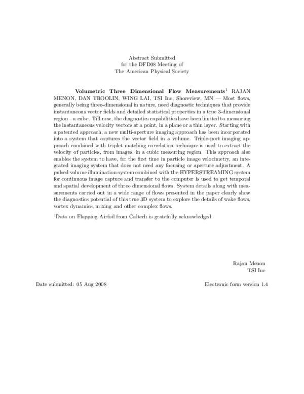 (PDF) Volumetric Three Dimensional Flow Measurements