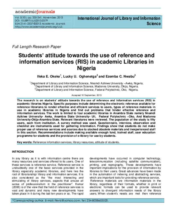 (PDF) Students attitude towards the use of reference and information ...
