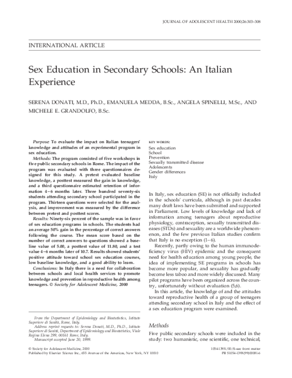 (PDF) Sex education in secondary schools: an Italian experience