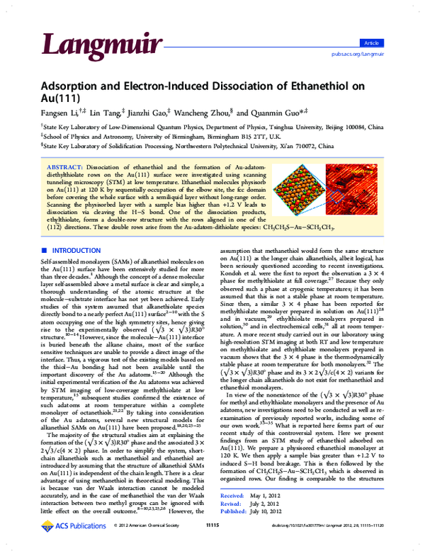 (PDF) Adsorption and Electron-Induced Dissociation of Ethanethiol on Au ...