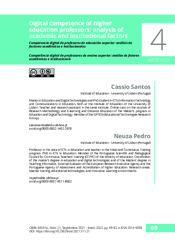 (PDF) Digital competence of higher education professors: analysis of ...