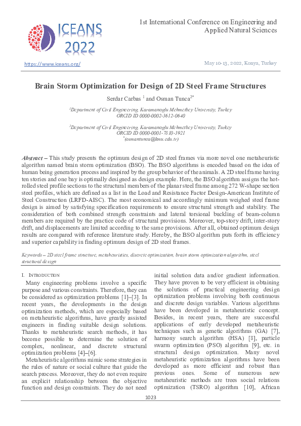 (PDF) Brain Storm Optimization for Design of 2D Steel Frame Structures