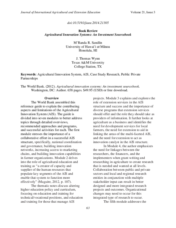 (PDF) Agricultural Innovation Systems An Investment Sourcebook Anggi
