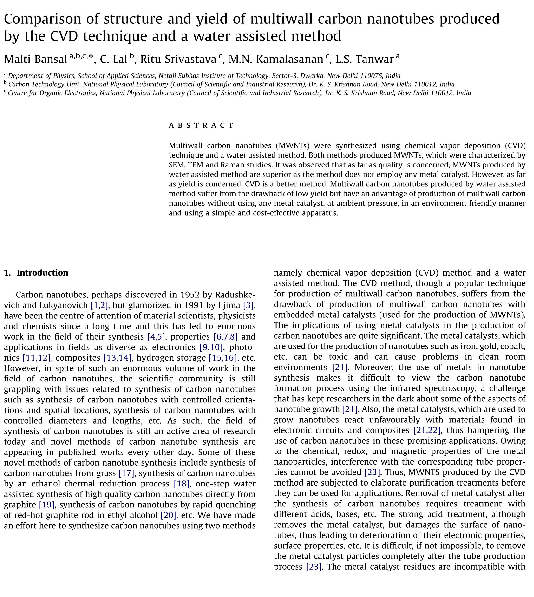 (PDF) Comparison of structure and yield of multiwall carbon nanotubes ...