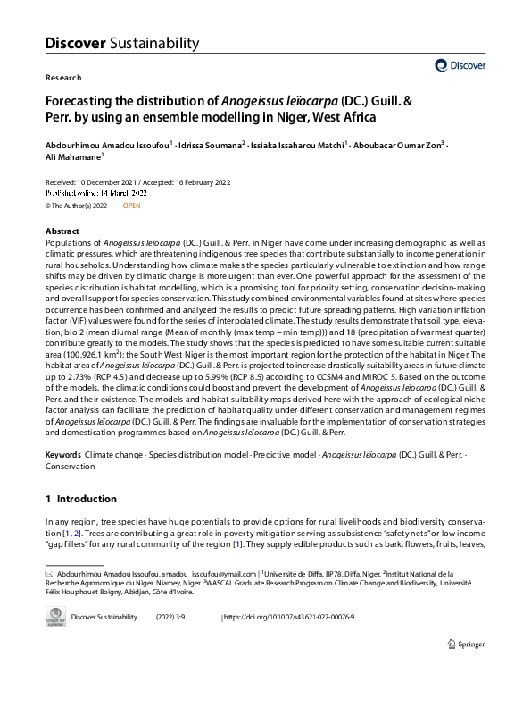 (PDF) Forecasting the distribution of Anogeissus leïocarpa (DC.) Guill ...