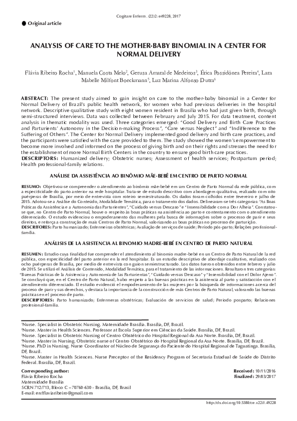 (PDF) Analysis of Care to the Mother-Baby Binomial in a Center for ...