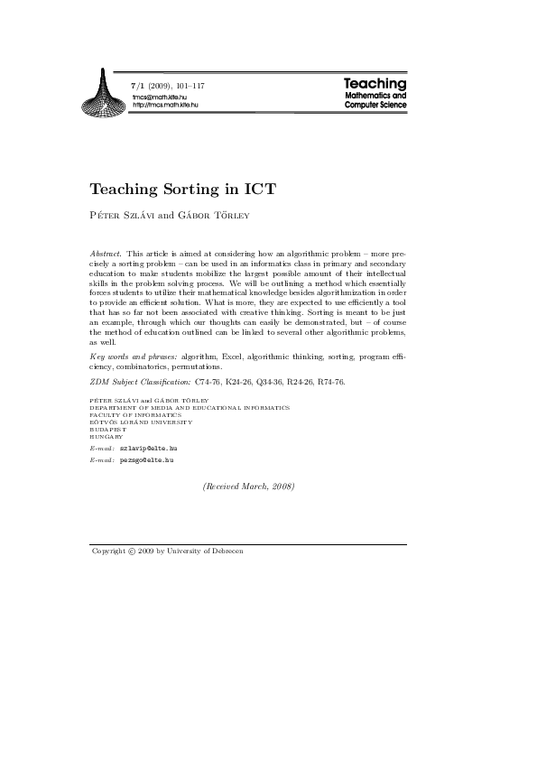 (PDF) Teaching sorting in ICT