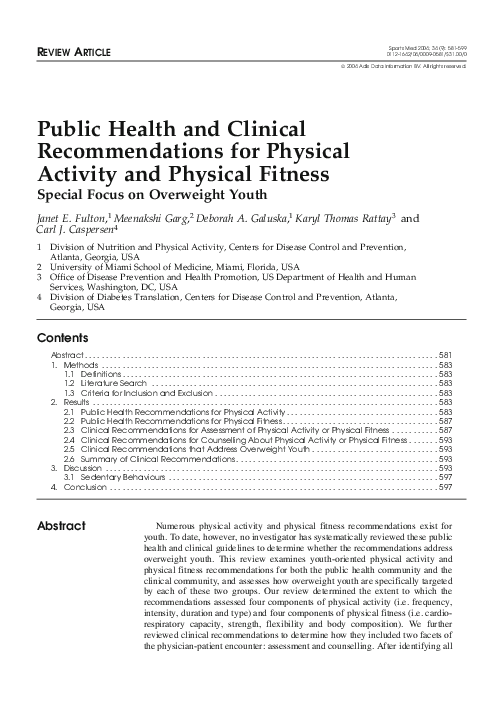 (PDF) Public Health and Clinical Recommendations for Physical Activity ...