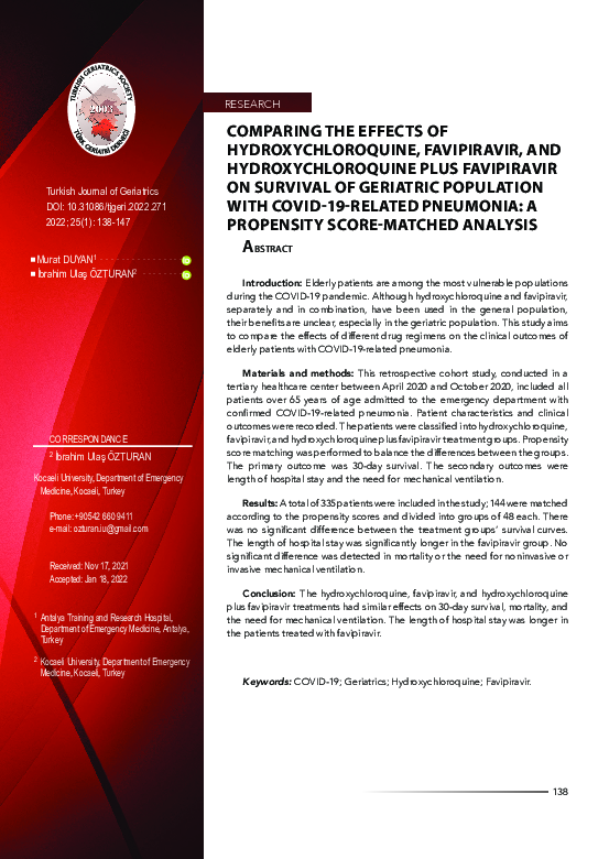 (PDF) Comparing the effects of hydroxychloroquine, favipiravir, and ...