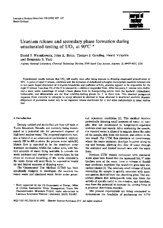 (PDF) Uranium release and secondary phase formation during unsaturated
