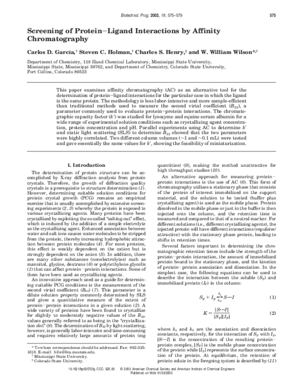 (PDF) Screening of ProteinLigand Interactions by Affinity