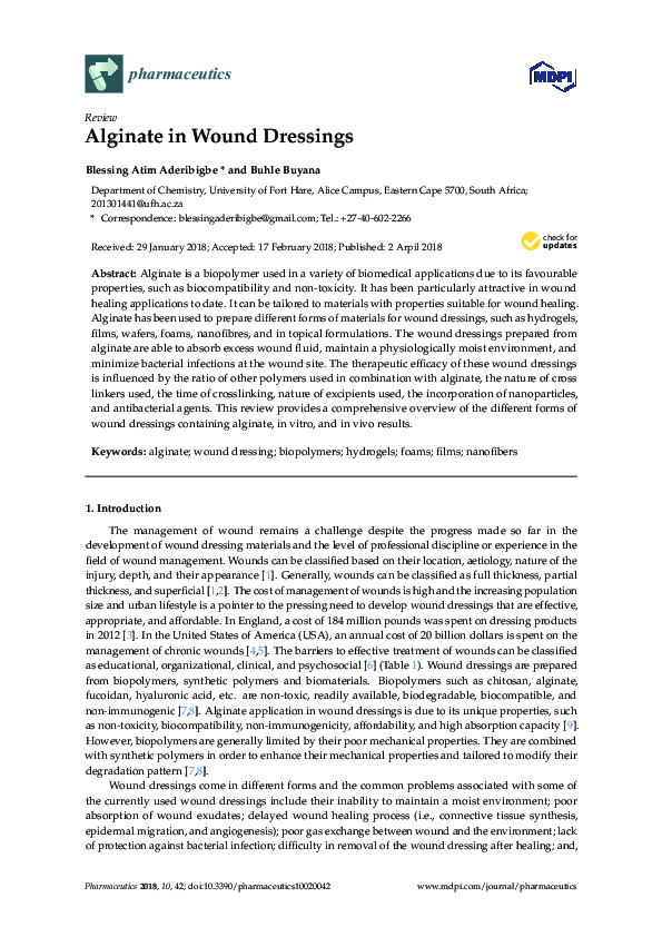 (PDF) Alginate in Wound Dressings