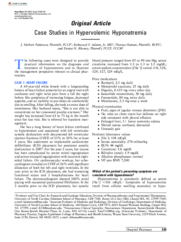 (PDF) Case Studies in Hypervolemic Hyponatremia