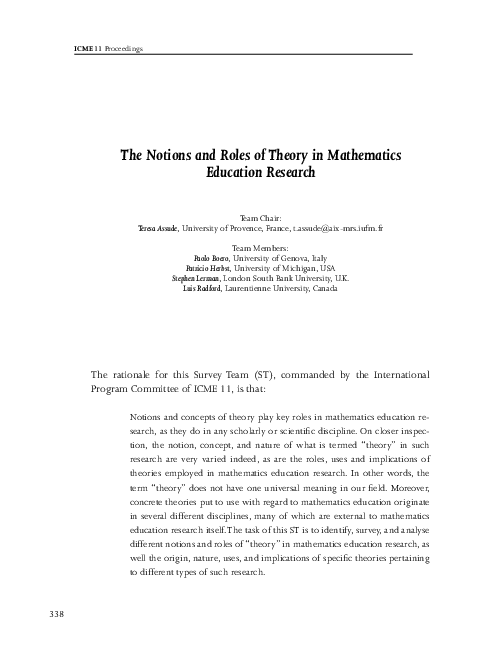 (PDF) The notions and roles of theory in mathematics education research