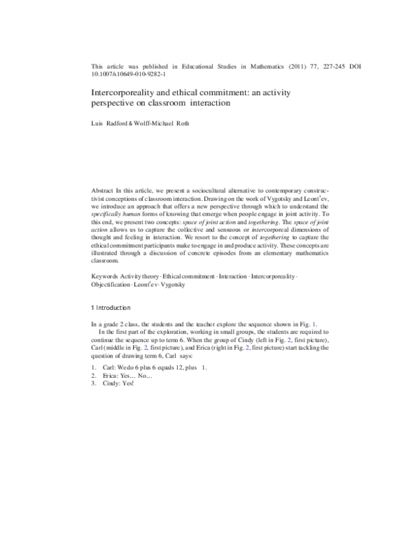 (PDF) Intercorporeality and ethical commitment: an activity perspective ...